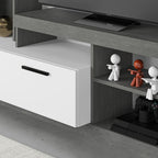 Parete attrezzata 171 cm in legno con anta e vani a giorno colore cemento e bianco - Leo