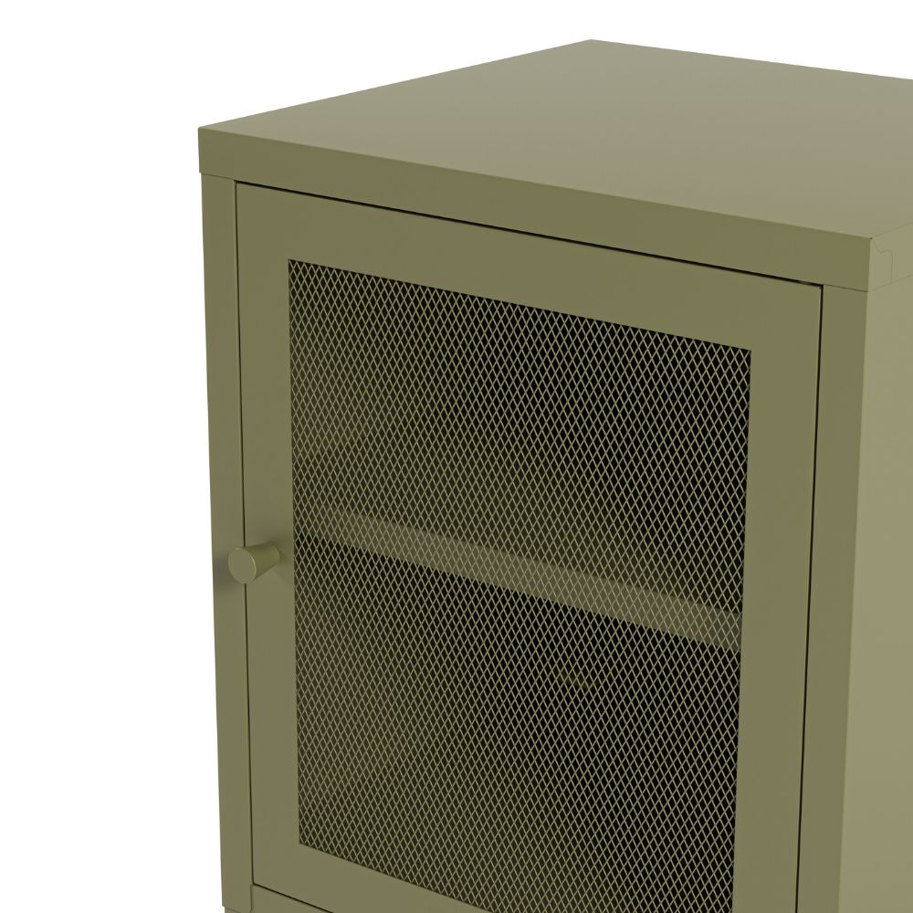 Comodino in metallo verde con anta reticolata 40x35x60H Fayna