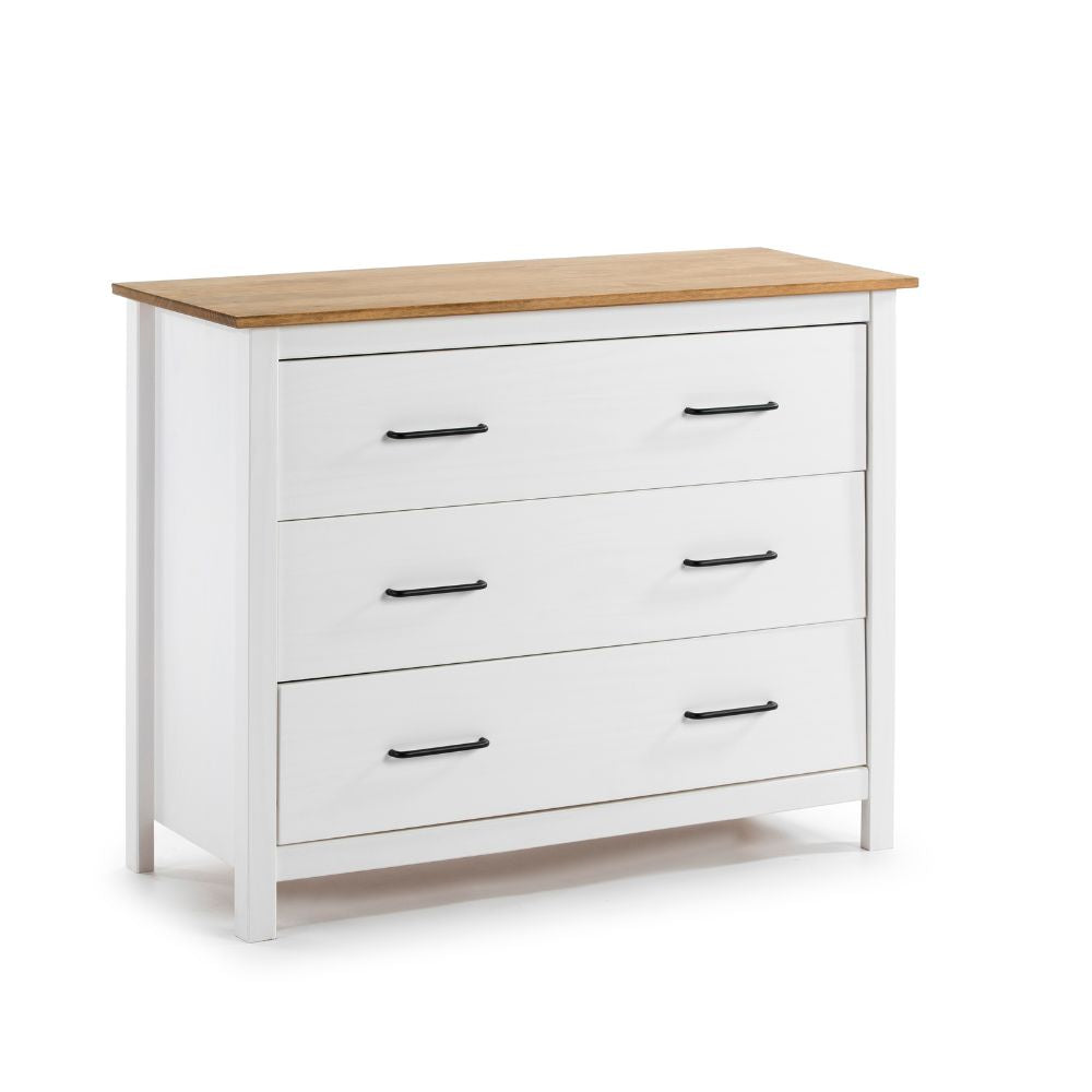 Commode en bois massif coloris blanc et pin 100x40x80H cm - Miranda