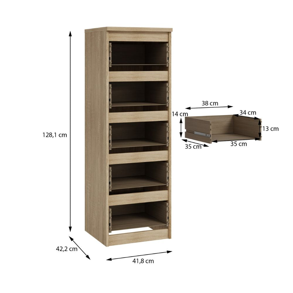 Cassettiera 5 cassetti colore rovere 42x42.2x128H Morgan
