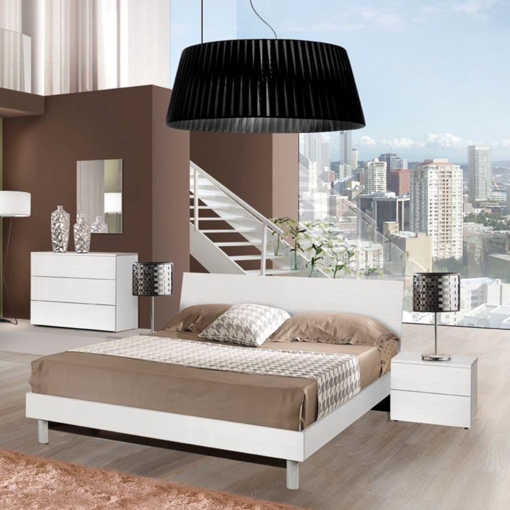 Camera Urano con armadio 6 ante battenti e letto in legno colore bianco larice