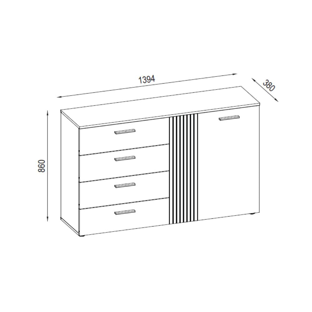 ENFILADE 4 TIROIRS + 1 PORTE CACHEMIRE/CHÊNE EVOQUE