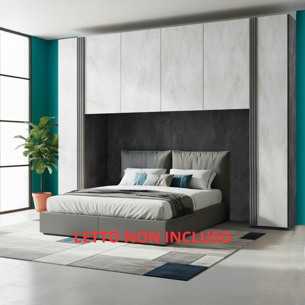 Armadio a ponte matrimoniale 319 cm con 6 ante battenti colore loto nero e bianco Selva