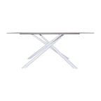 Tavolo fisso con piano effetto marmo travertino e struttura in metallo bianco stile Shangai 180x90 Corveo