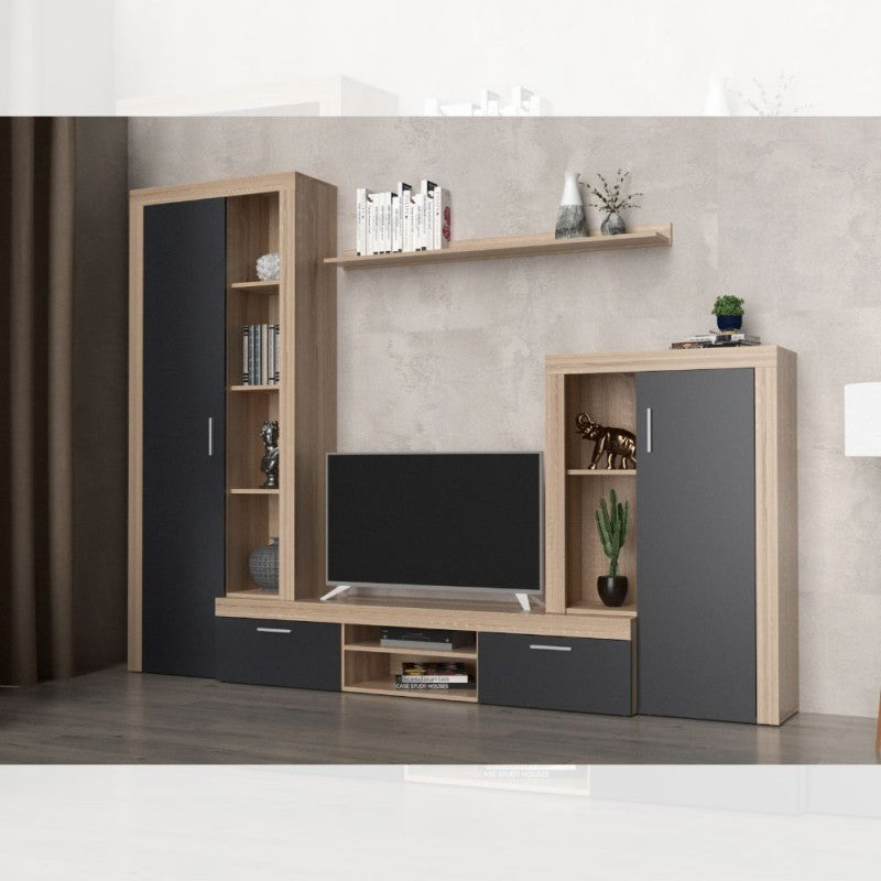 Parete attrezzata rovere sonoma e grafite Nobel 263,1x40x202h