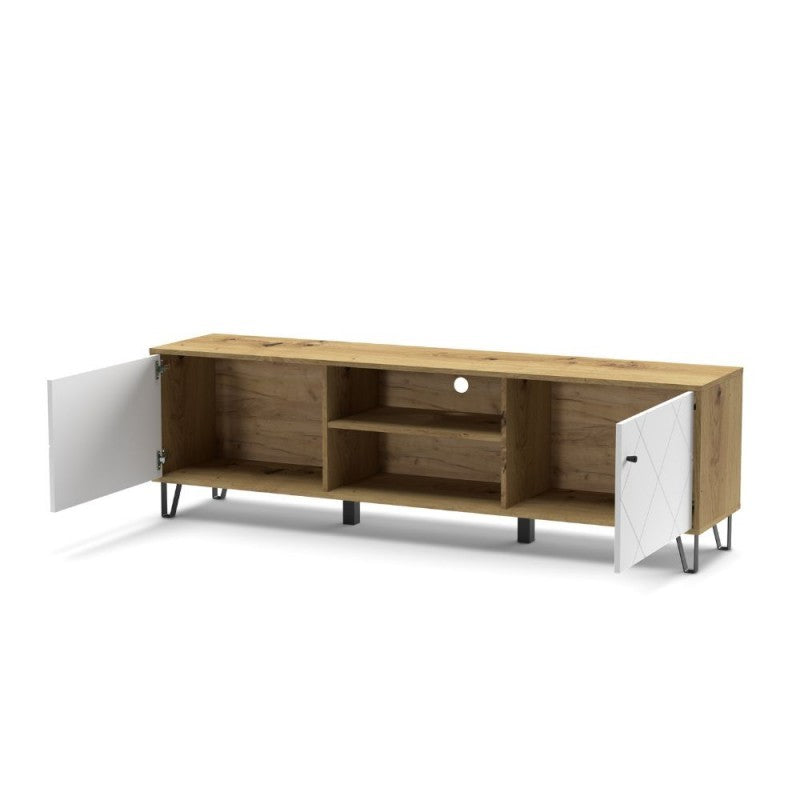 Mobile porta TV 2 ante e vano a giorno rovere bianco Bollo2 183,4x40x55,5H