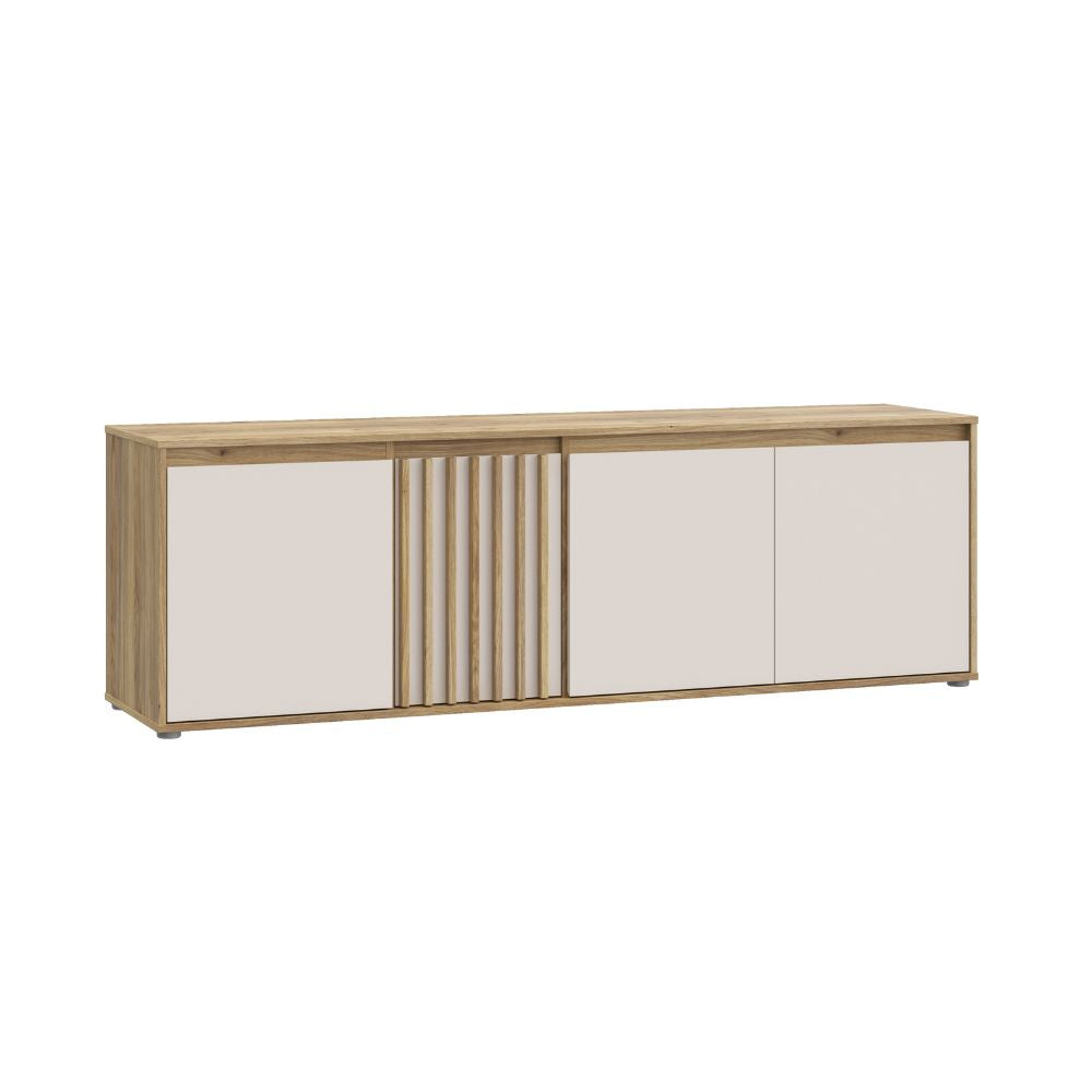 Porta Tv 4 ante con dettagli cannettati colore rovere e cashmere Neutra