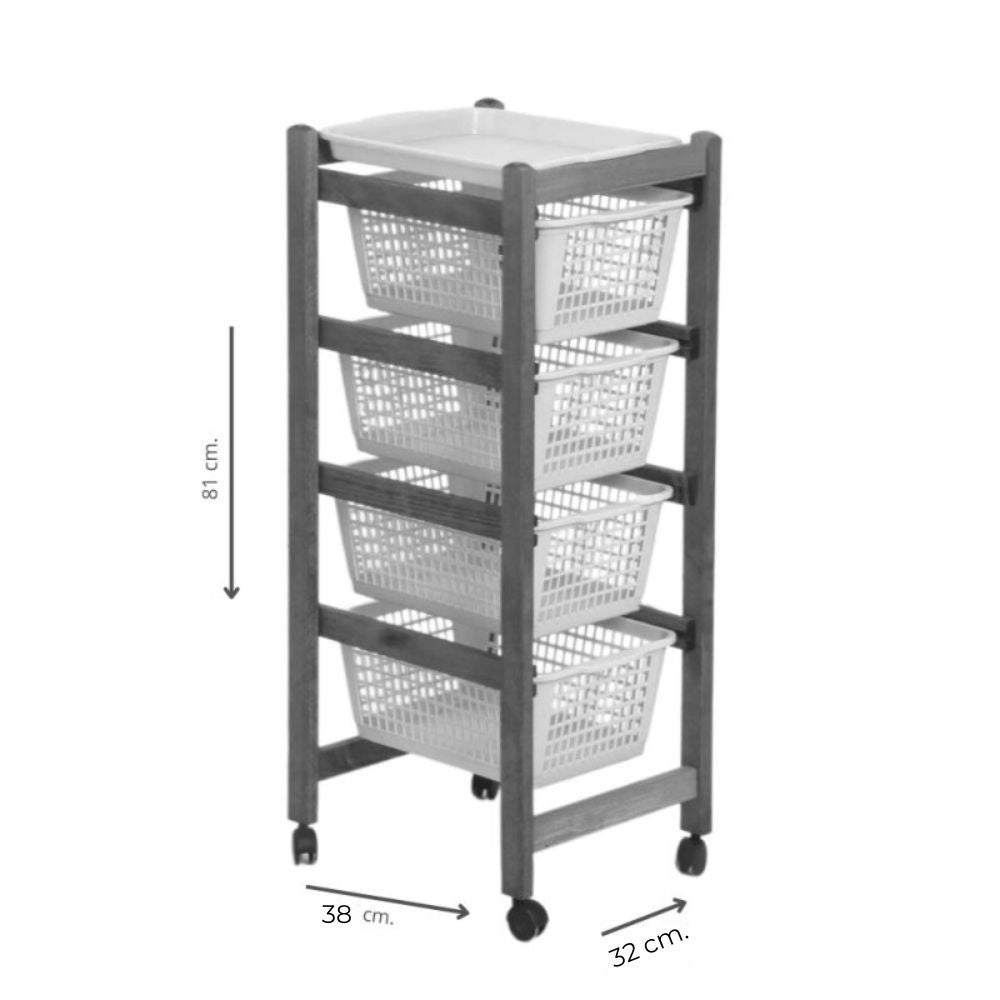 Carrello da cucina 4 cestini estraibili ed un vassoio Jolly Eco ciliegio