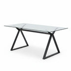 Tavolo da pranzo 150×90 cm in vetro temperato con gambe a cavalletto nere Skylar
