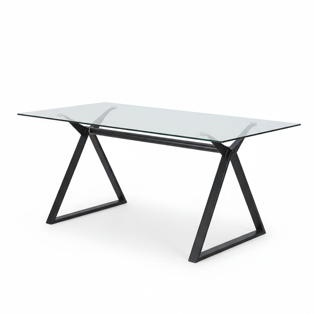 Tavolo da pranzo 150×90 cm in vetro temperato con gambe a cavalletto nere Skylar