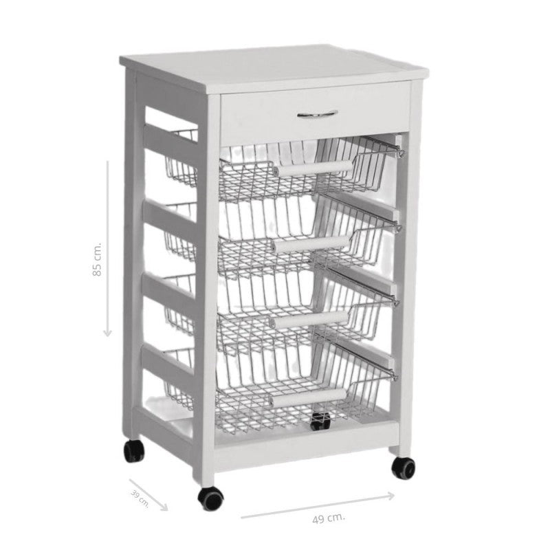 Carrello da cucina 4 cestini estraibili ed un cassetto Vesuvio rovere
