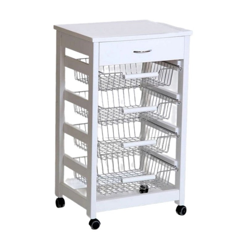 Carrello da cucina 4 cestini estraibili ed un cassetto Vesuvio bianco