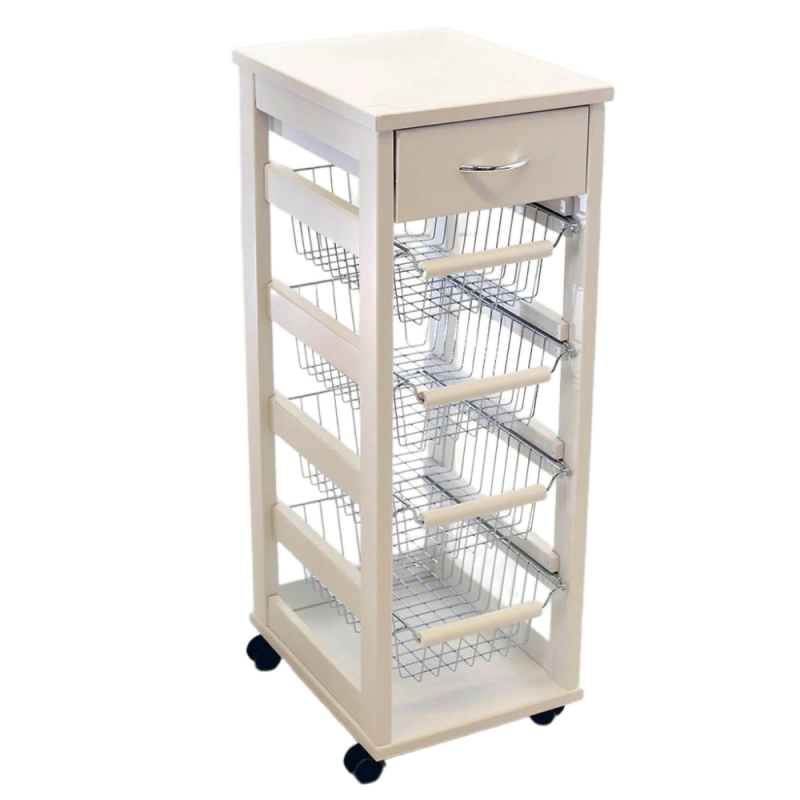 Carrello da cucina 4 cestini estraibili ed un cassetto Vesuvio salvaspazio bianco