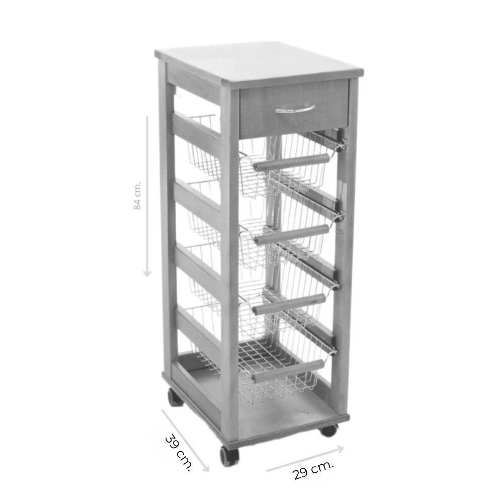 Carrello da cucina 4 cestini estraibili ed un cassetto Vesuvio salvaspazio bianco