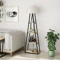 Lampada da terra in metallo nero con mensole rovere Pal 50x165