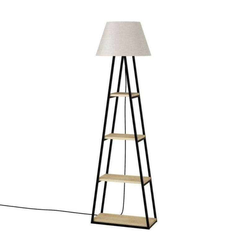 Lampada da terra in metallo nero con mensole rovere Pal 50x165