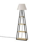 Lampada da terra in metallo nero con mensole rovere Pal 50x165