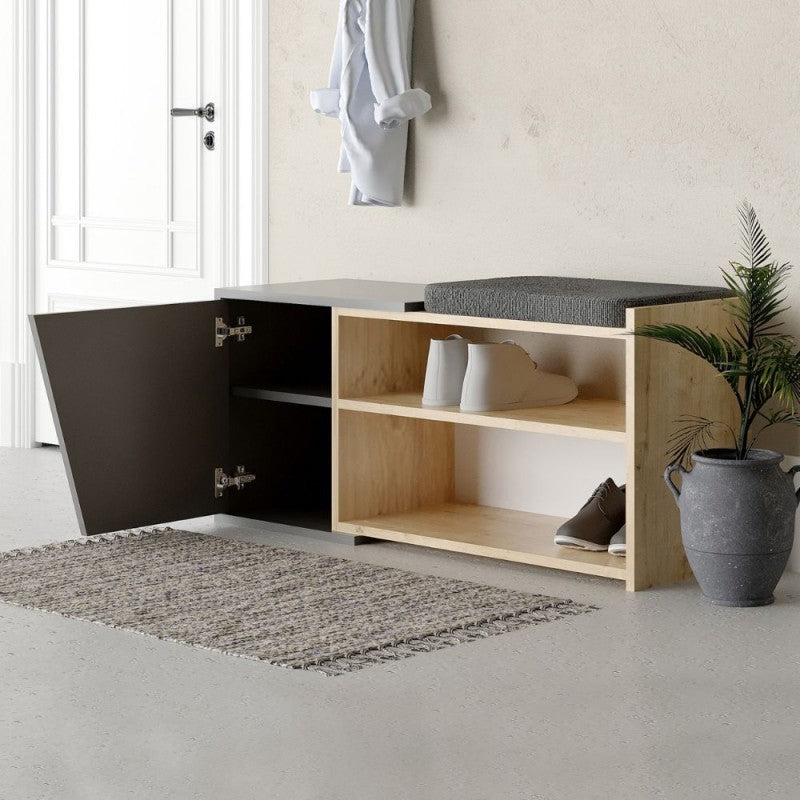 Scarpiera panca rovere antracite Fiona 104.6x37.5x47.2