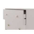 Cassettiera in legno massiccio con 3 cassetti beige e gambe in pino naturale 90x40x80H Enola