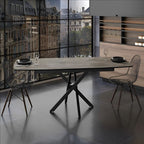 Tavolo allungabile piano effetto marmo ardesia opaco e gambe in metallo nero Filis 145x90x76H