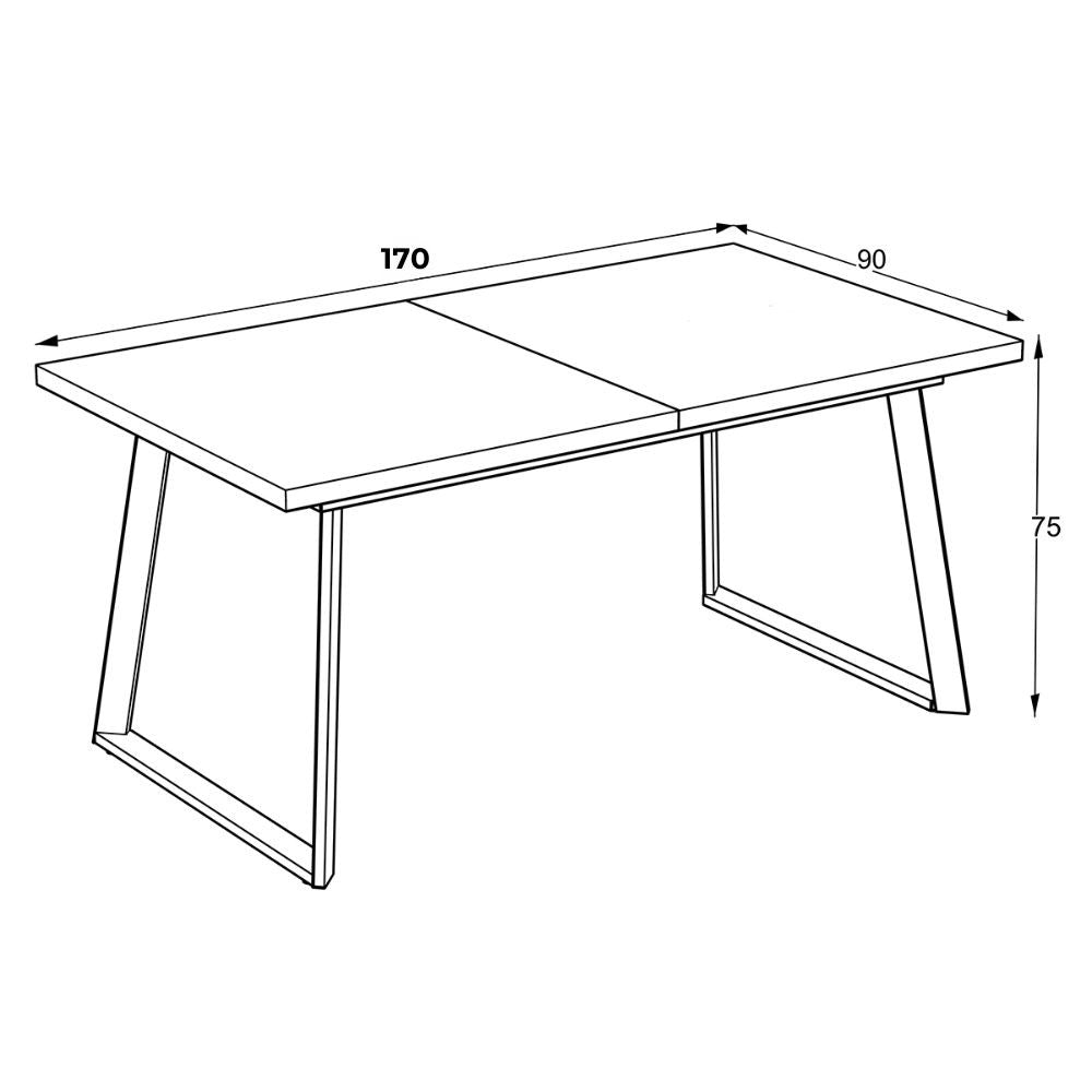 Tavolo allungabile piano larice grigio e gambe in metallo nero Lavinya 170x90x75h