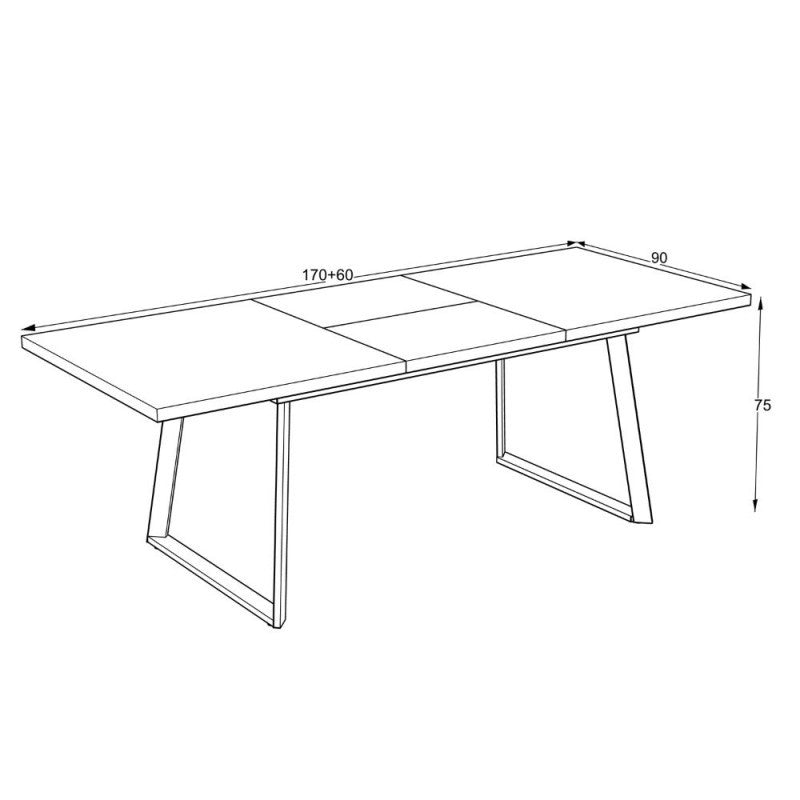 Tavolo allungabile piano larice grigio e gambe in metallo nero Lavinya 170x90x75h