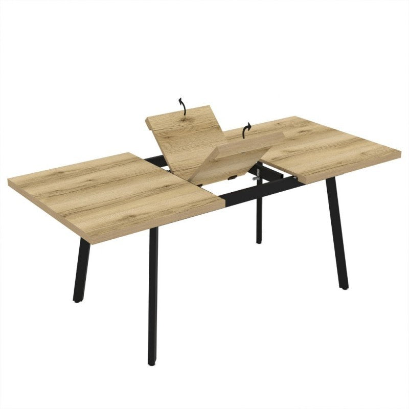 Tavolo allungabile piano colore rovere e gambe in metallo nero Lini 138x85x76h