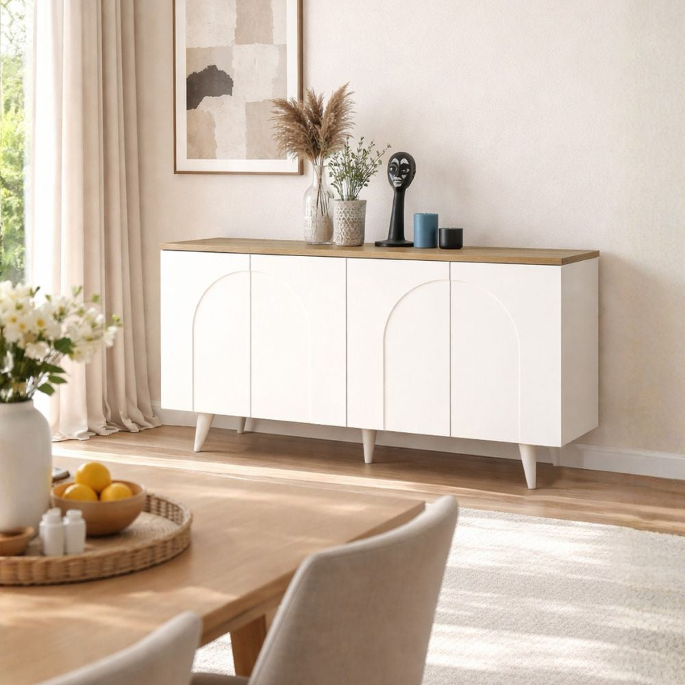 Madia 4 ante ad arco bianco e piano rovere 150 cm Bono
