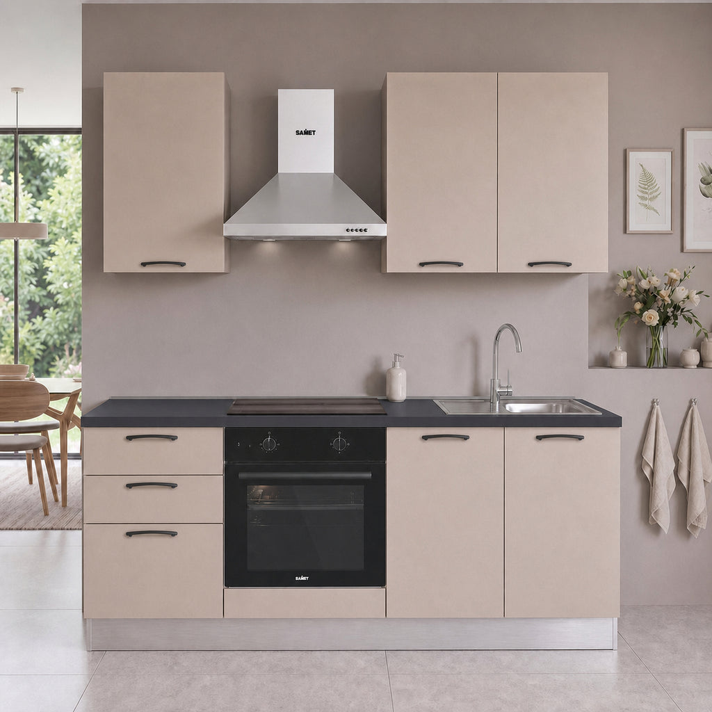 Cucina completa con elettrodomestici e piano induzione colore cashmere Taurusnew 195 cm Industrie Valentini