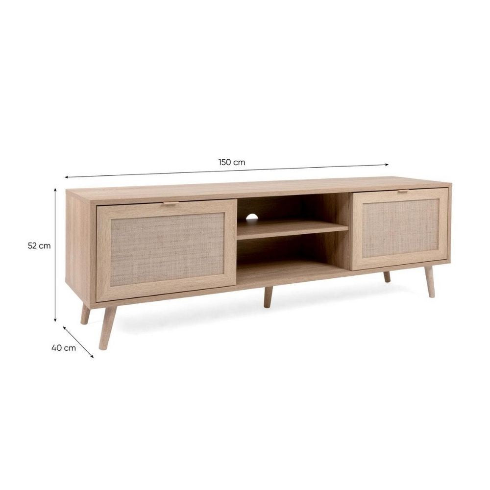 Mobile porta TV 150x52h cm con 2 ante colore quercia e effetto vimini - Bali 56A