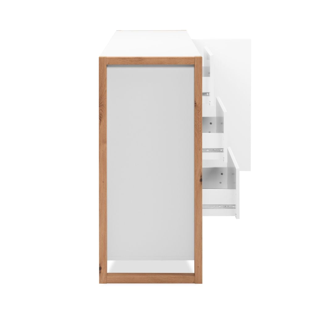 BUFFET NEW DENVER 2 AVEC 3 TIROIRS ET 2 PORTES BATTANTES BLANC ET CHÊNE (003989)