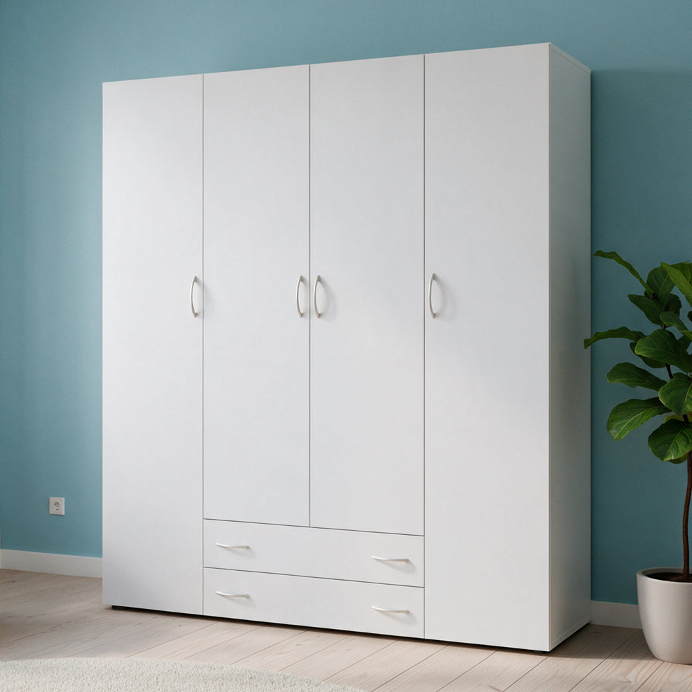 Armadio con 4 ante e 2 cassetti colore bianco 160x177H cm - Seba 4