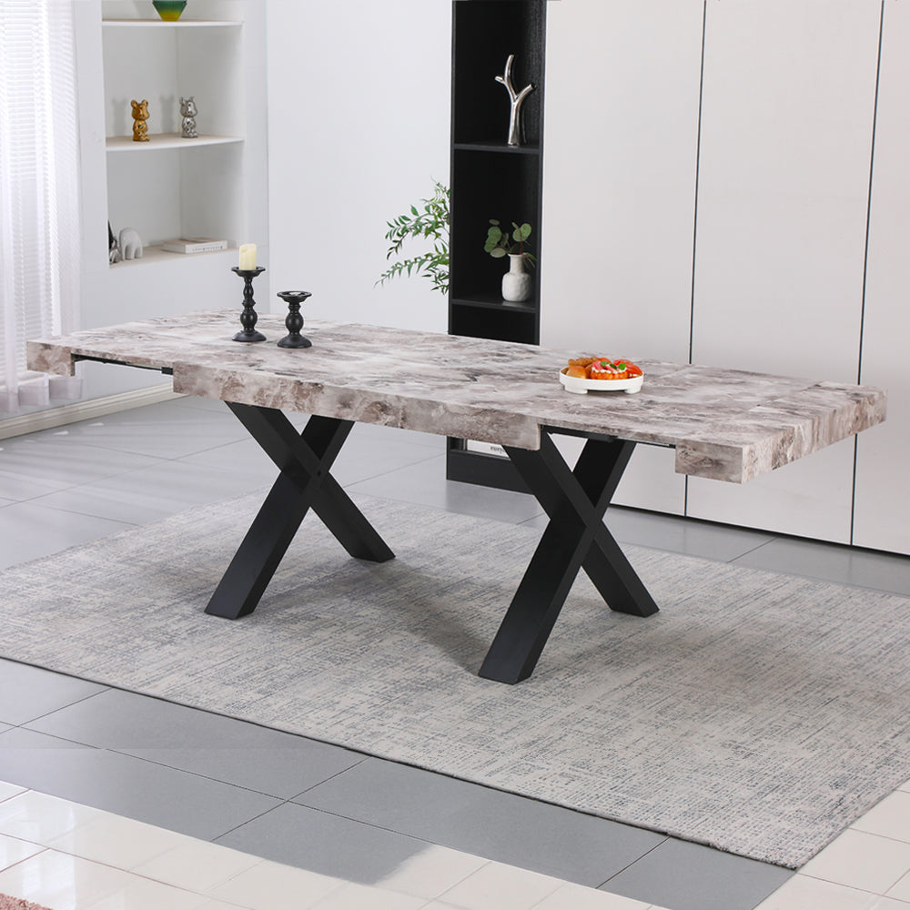 Tavolo allungabile da 160 a 240 cm effetto marmo grigio con gambe nere Cindy Gondar