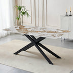 Tavolo rettangolare 180x90 in ceramica effetto marmo bianco pandora brown lucido con struttura in metallo nero Star 