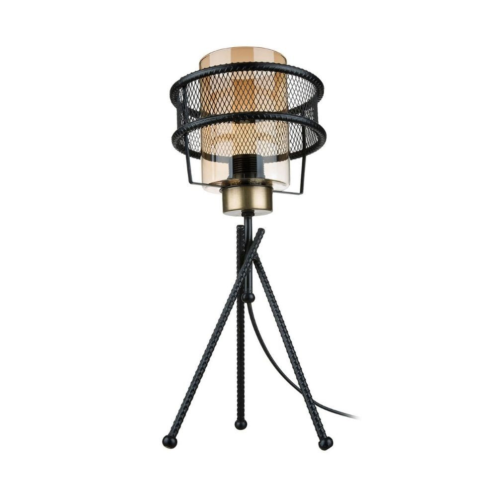 Lampada da tavolo in ferro intrecciato con paralume in vetro