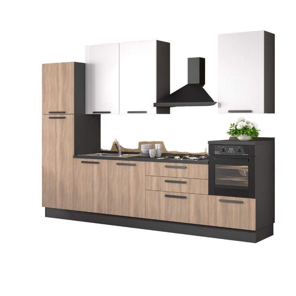 Cuisine moderne avec électroménager couleur chêne et blanc 330 cm - Sinky