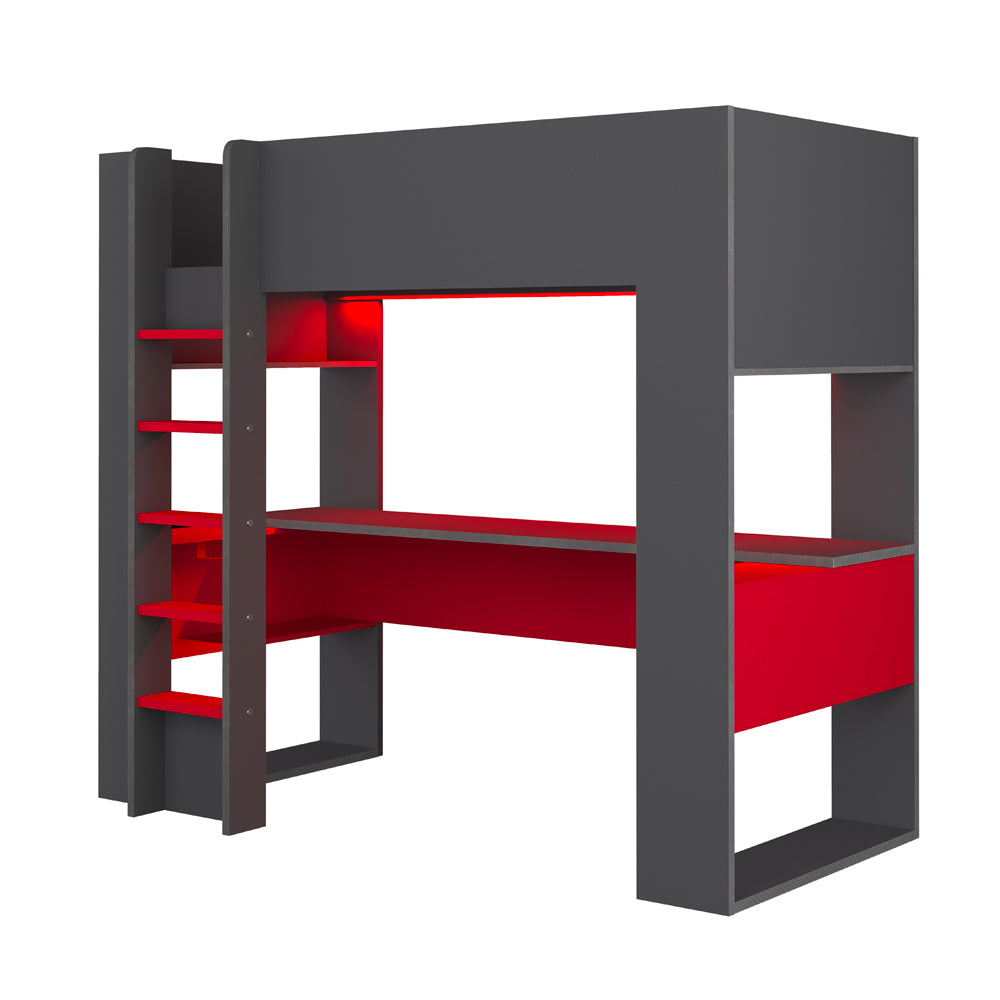 Letto a castello Gamex per bambino con scrivania da gamer colore antracite e rosso