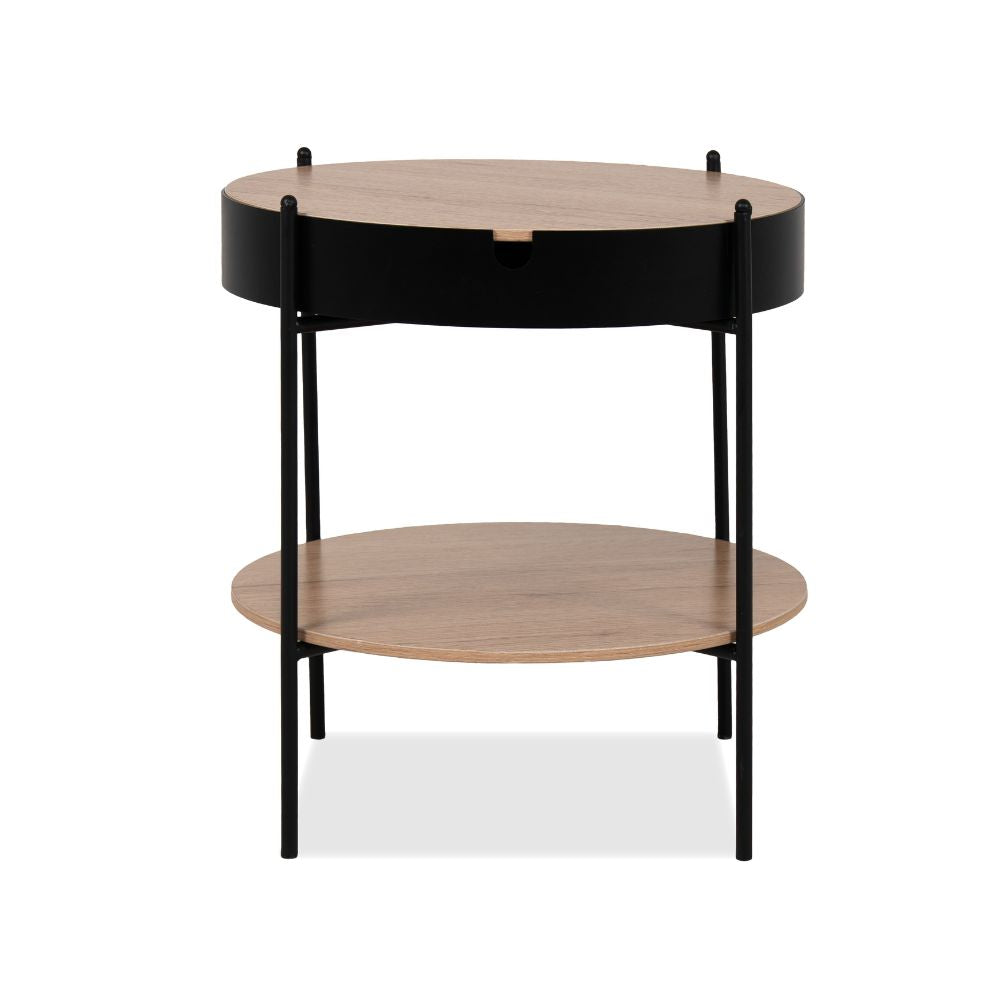 Tavolino tondo multifunzionale con vano contenitore artisan rovere e nero Ø 49,5 cm Trelleborg88B