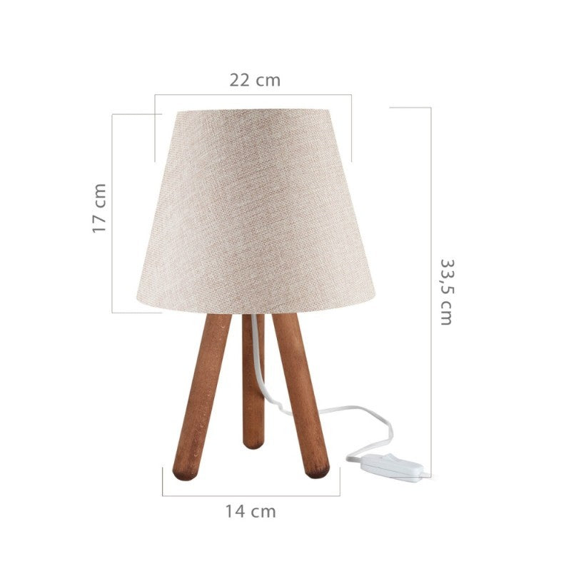 Lampada da tavolo treppiede noce e paralume beige Pino ASZ1452