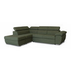 Divano letto angolare con penisola sinistra e pouf contenitore verde oliva Fiona