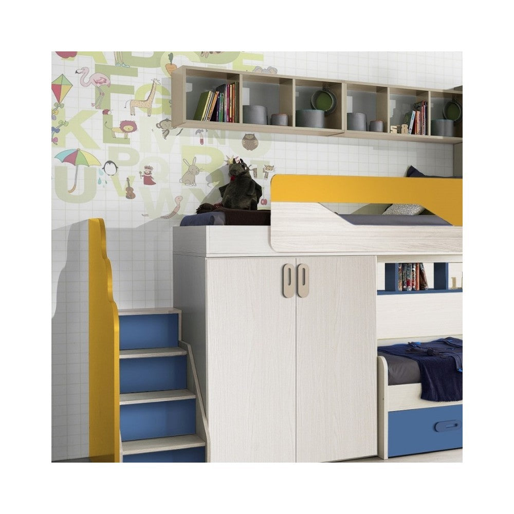Cameretta soppalco con 3 letti colore kiri avio e giallo - Milly