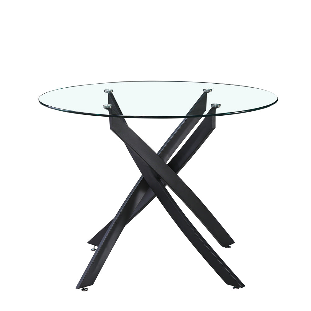 Tavolo rotondo 130x130 cm in vetro temperato con gambe incrociate nero Peyton