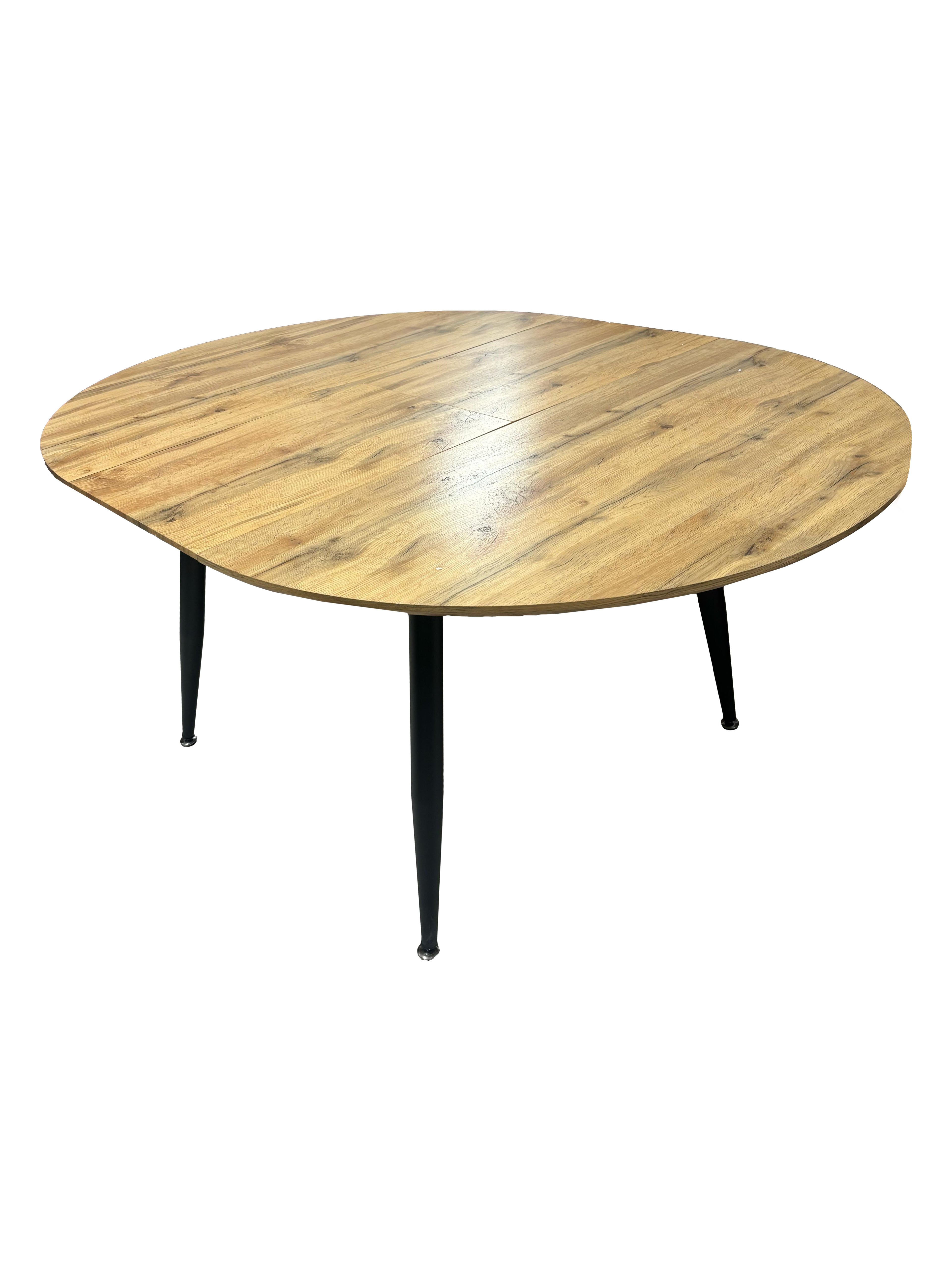 Tavolo rotondo 120x120 cm allungabile colore rovere con gambe nere - Cordelia