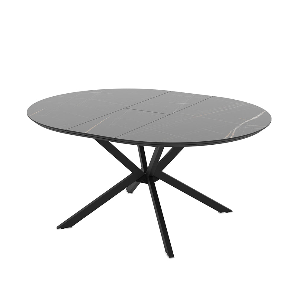 Tavolo rotondo allungabile piano effetto marmo nero con dettagli oro lucido 126x126x76H Dobok