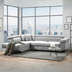 Divano angolare letto estraibile e penisola contenitore sinistra colore grigio chiaro Ronda80 297x206x77H Denver