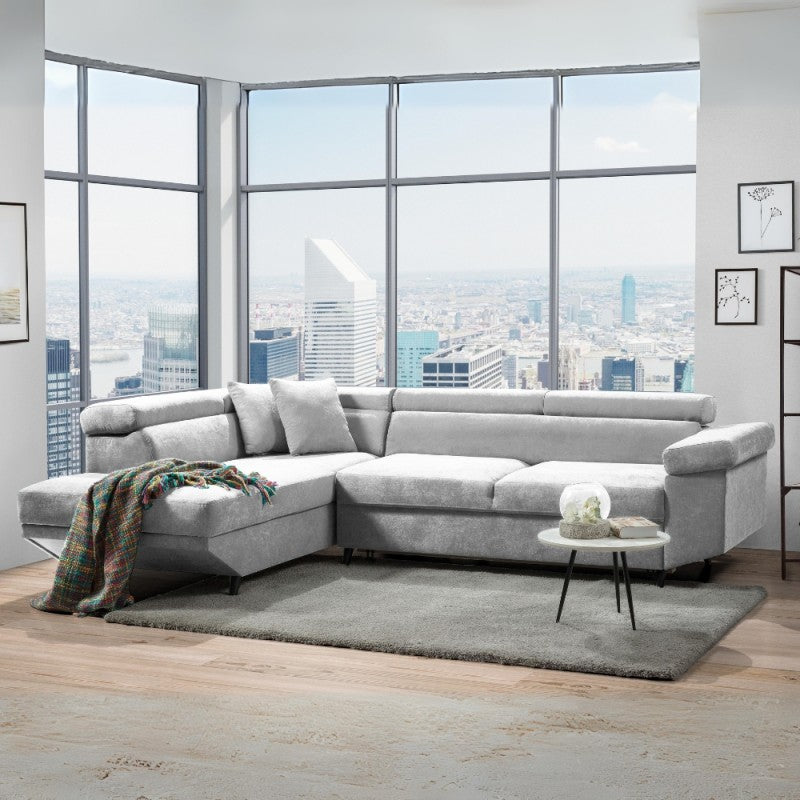 Divano angolare letto estraibile e penisola contenitore sinistra colore grigio chiaro Ronda80 297x206x77H Denver