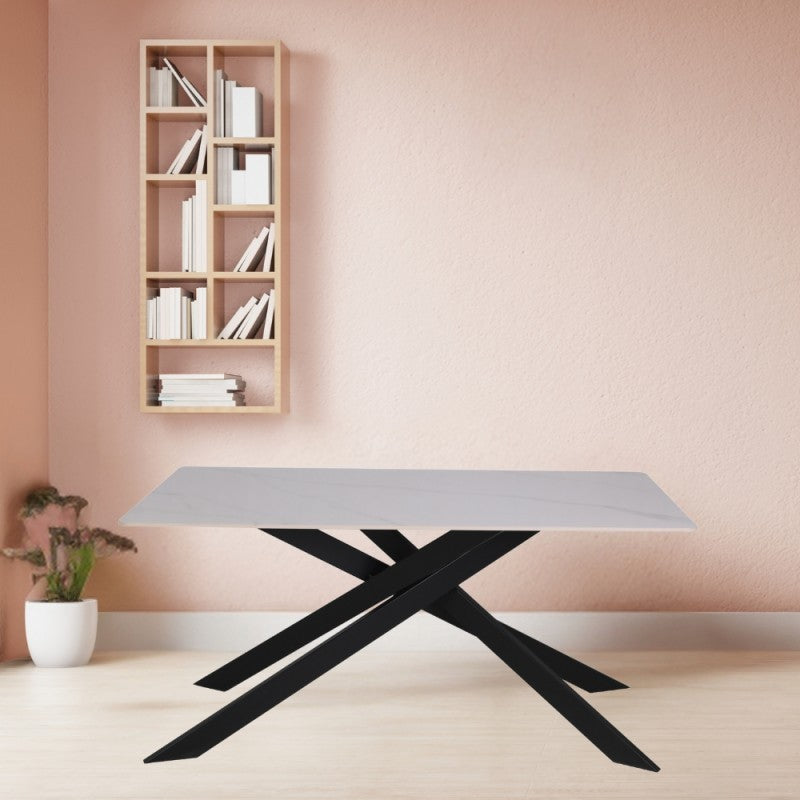 Tavolo rettangolare Star piano ceramica effetto marmo bianco lucido