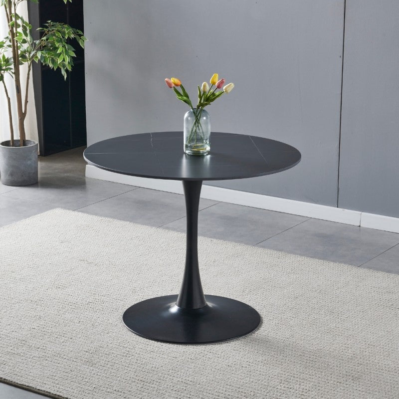 Tavolo rotondo Dot piano ceramica effetto marmo nero e oro