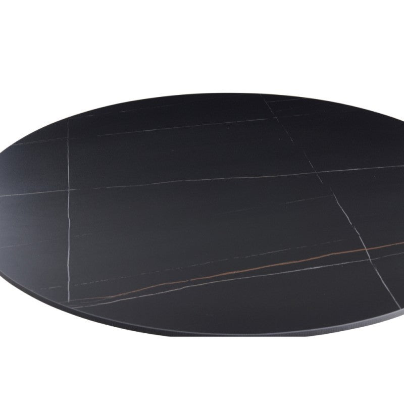 Tavolo rotondo Dot piano ceramica effetto marmo nero e oro