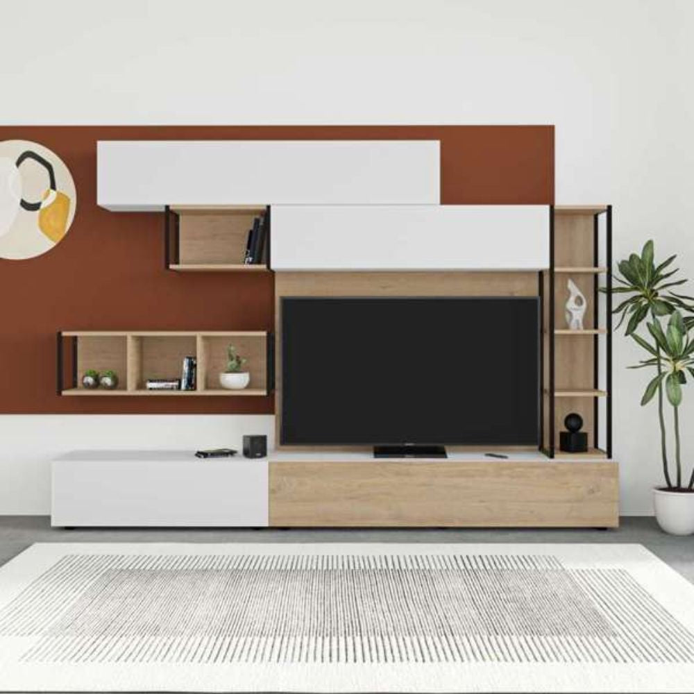 Parete attrezzata 260 cm. Tronador colore bianco e rovere
